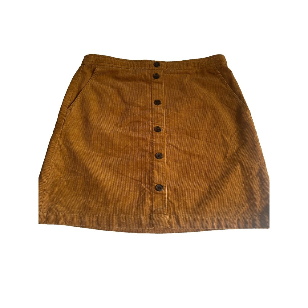 J Crew Corduroy Button Front Mini Skirt Size 12 Brown A-Line Retro Career Office